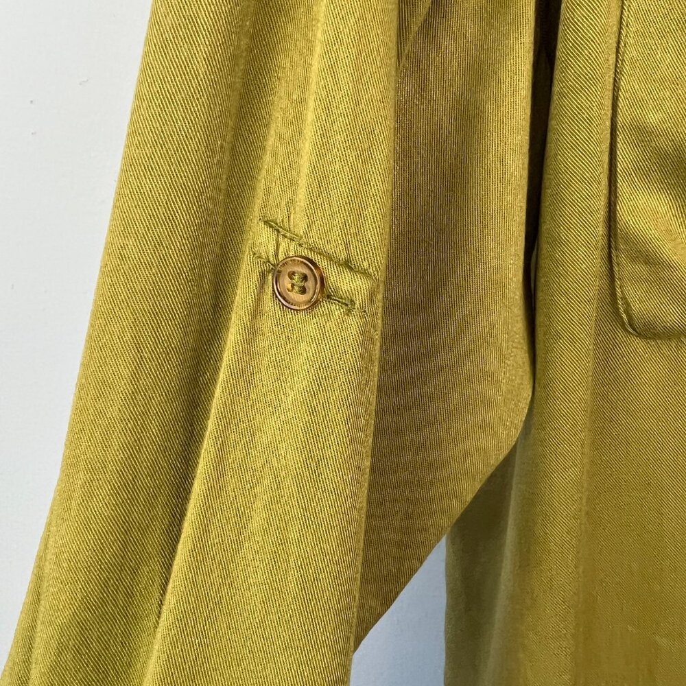 BOHME Green Oversized Button Front‎ Fringe Hem Boho Blouse Size S/M - Picture 8 of 9